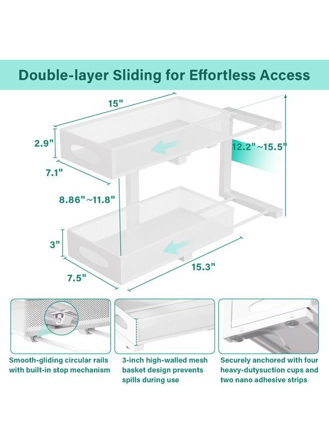 Beleeb Under Sink Organizer, 1 Pack 2 Tier Metal Slide Out Pull Out Cabinet Organizer Shelf, Height Adjustable Organization and Storage Series, Bathroom/Desktop/Cabinet/Kitchen organization, White - Image 2
