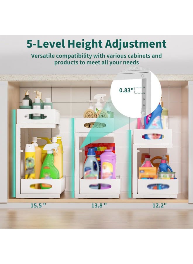 Beleeb Under Sink Organizer, 1 Pack 2 Tier Metal Slide Out Pull Out Cabinet Organizer Shelf, Height Adjustable Organization and Storage Series, Bathroom/Desktop/Cabinet/Kitchen organization, White - Image 3