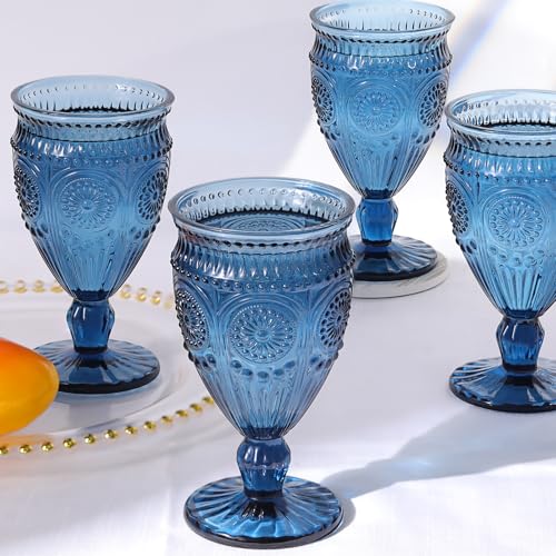Darlion Goblet, Goblet Glasses, Blue Goblets, Wine Goblets, Wine Glasses Set of 4, 12oz Water Goblets, Blue Glasses Drinking for Party Home Wedding - Image 1