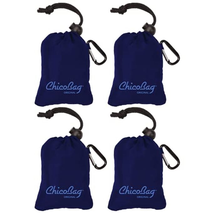 ChicoBag Original Compact Reusable Grocery Bag w/Attached Pouch and Carabiner Clip | Perfect for Shopping, Travel, Organization | Eco-Conscious Packable Tote | Mazarine Blue (Pack of 4) - Image 4