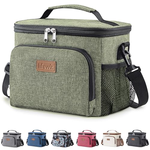 Lifewit Reusable Insulated Lunch Bag Portable Cooler Freezable Soft Lunchbox Leakproof with Adjustable Shoulder Strap for Men Women Adult for Work Picnic or Travel 9L 12 Can Dark Green - Image 1