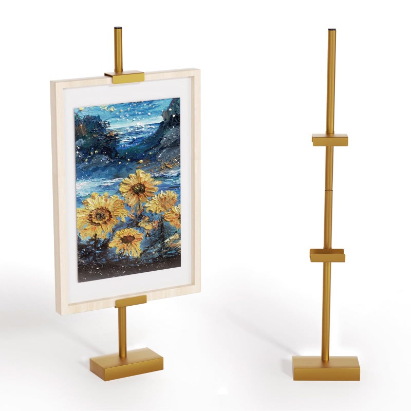 Cathyeen Tabletop Picture Frame Stand, Adjustable for Frames Up to 29" H, Frame Holder Stand Table Easels for Display, Metal Standing Easel Display Stand for Picture Frames, Artwork, Canvas (Gold) - Image 1