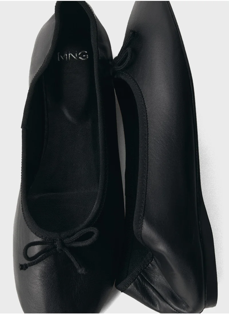 MANGO Leather Ballet Flats With Bow