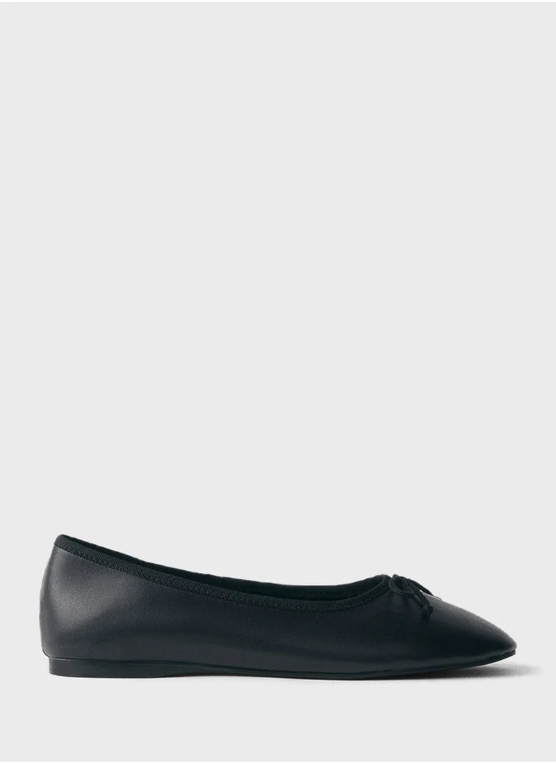 MANGO Leather Ballet Flats With Bow