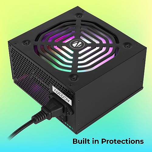 ZEBRONICS ZS500 500W Power Supply with Silent 120mm RGB Fan, SATA x 3, 12V 28A (Max.), Over Voltage/Short Circuit Protection - Image 2