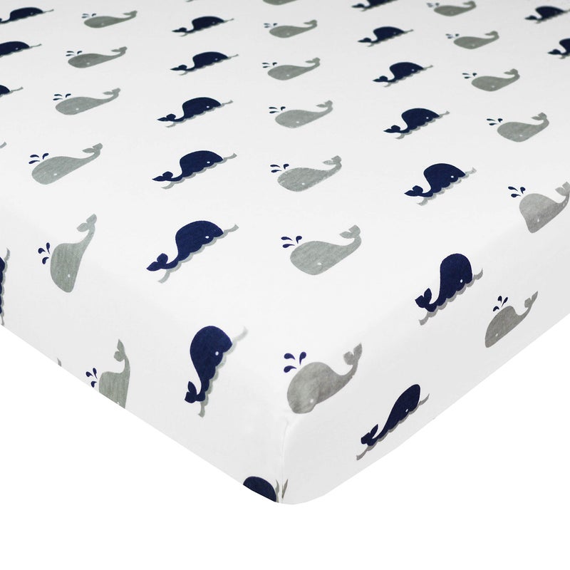 TL Care 2 Pack 100% Natural Cotton Fitted Pack and Play Sheets 39" x 27" - Soft & Breathable Pack N Play Sheets for Playard & Mini Crib Mattress, Navy Whale/Gray Zigzag, for Boys & Girls - Image 3