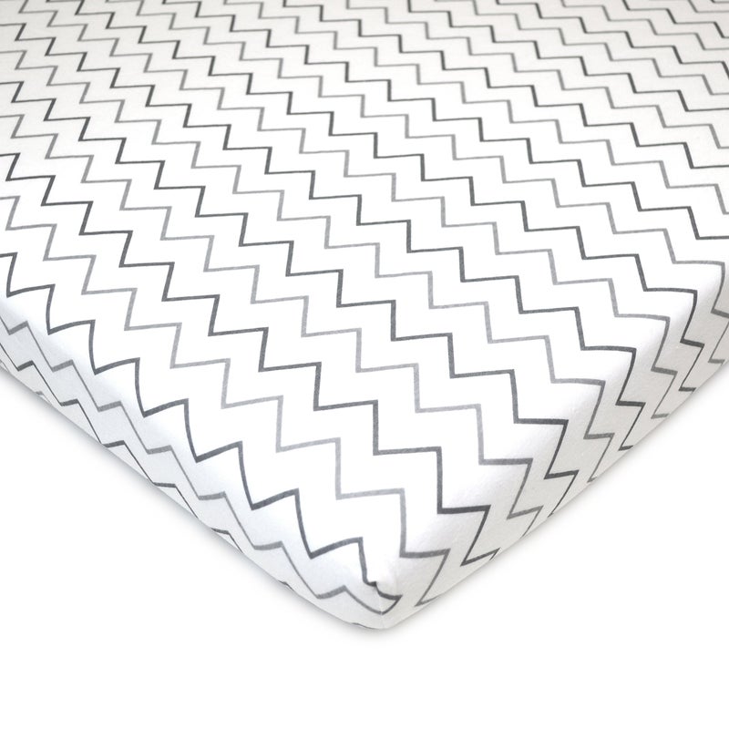 TL Care 2 Pack 100% Natural Cotton Fitted Pack and Play Sheets 39" x 27" - Soft & Breathable Pack N Play Sheets for Playard & Mini Crib Mattress, Navy Whale/Gray Zigzag, for Boys & Girls - Image 4