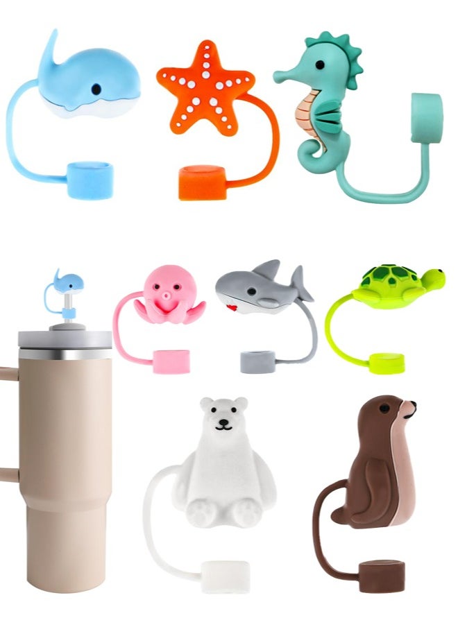 Dominy 8 PCS Straw Covers Cap, Straw Cover Compatible With The 30&40 Oz Tumbler, Cute Straw Caps in Various Shapes Silicone Straw Toppers, Drinking Straw Caps for 0.4 Inch/10 mm Straw Tips  - Image 1