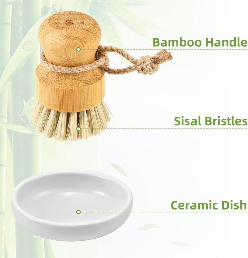SUBEKYU Bamboo Dish Scrub Brush for Kitchen Sink, Natural Wooden Washing Dish Brush Scrubber with Sisal Bristles for Household Cleaning, Cast Iron Pots, Pans and Vegetables - Image 5