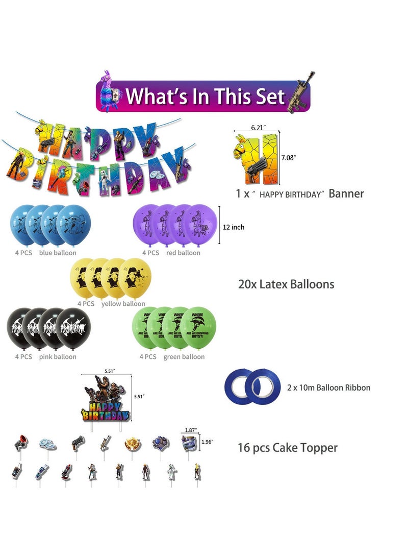 Fortnite game themed birthday party decoration set, happy birthday banner, bunting, cake decorations, balloons, boy girl birthday decorations - Image 2