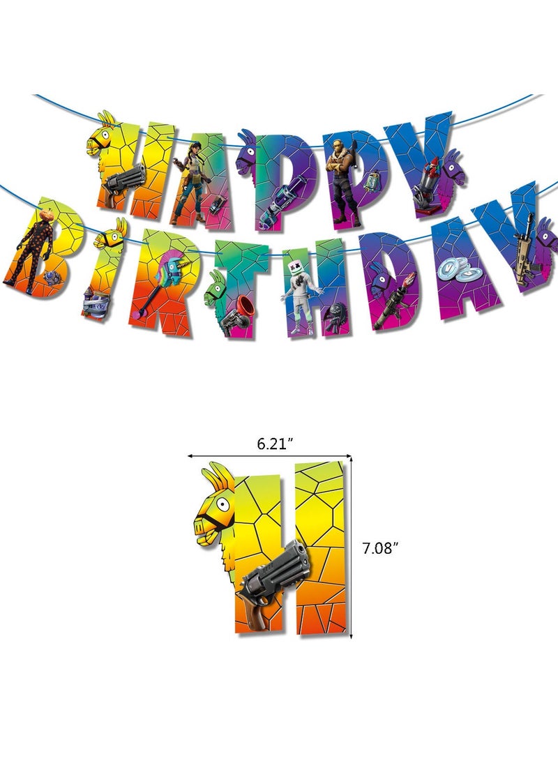 Fortnite game themed birthday party decoration set, happy birthday banner, bunting, cake decorations, balloons, boy girl birthday decorations - Image 4