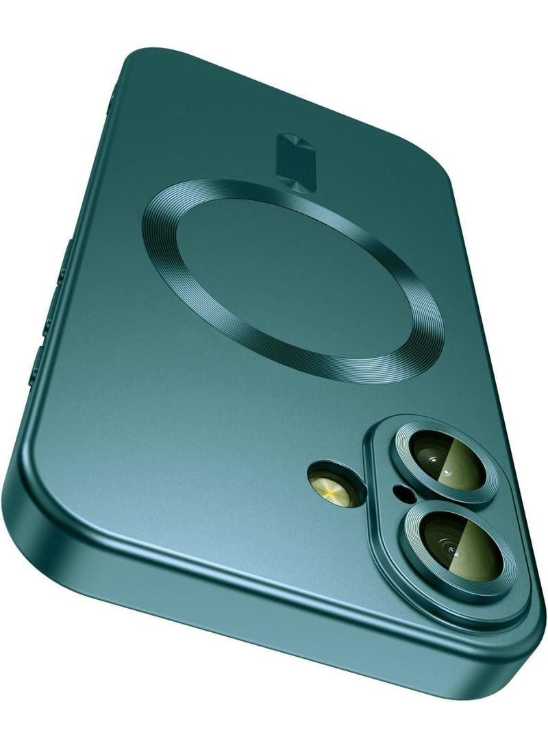 جراب مغناطيسي لهاتف iPhone 17، يأتي مع واقي لعدسة الكاميرا، متوافق مع Magsafe، غطاء هاتف ناعم من مادة TPU للحماية الكاملة (لون أزرق مخضر غير لامع) - Image 1