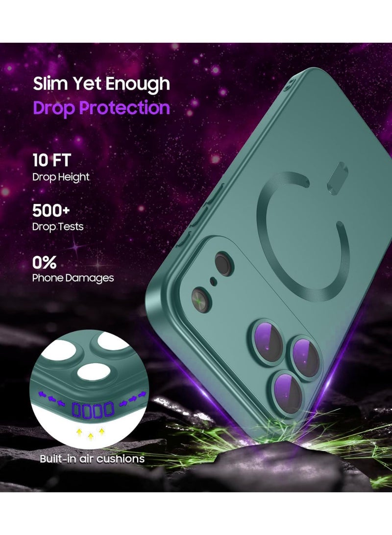 جراب مغناطيسي لهاتف iPhone 17، يأتي مع واقي لعدسة الكاميرا، متوافق مع Magsafe، غطاء هاتف ناعم من مادة TPU للحماية الكاملة (لون أزرق مخضر غير لامع) - Image 2