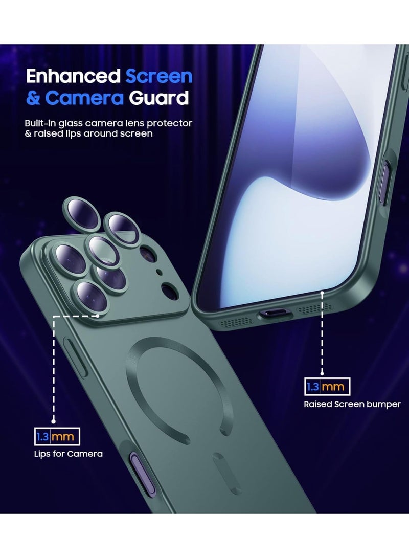 جراب مغناطيسي لهاتف iPhone 17، يأتي مع واقي لعدسة الكاميرا، متوافق مع Magsafe، غطاء هاتف ناعم من مادة TPU للحماية الكاملة (لون أزرق مخضر غير لامع) - Image 3