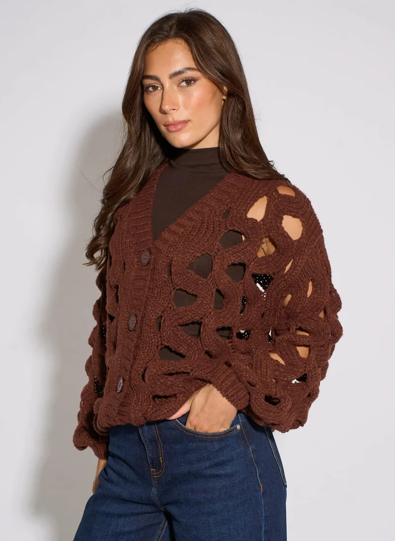Gini London  Rust Hollow Chunky Knit Cardigan for Women | Best Price UAE
