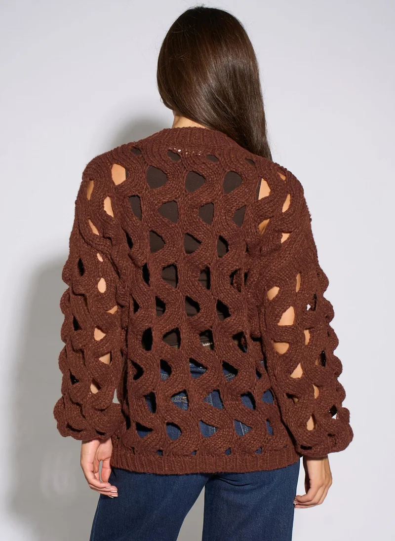 Gini London Rust Hollow Chunky Knit Cardigan