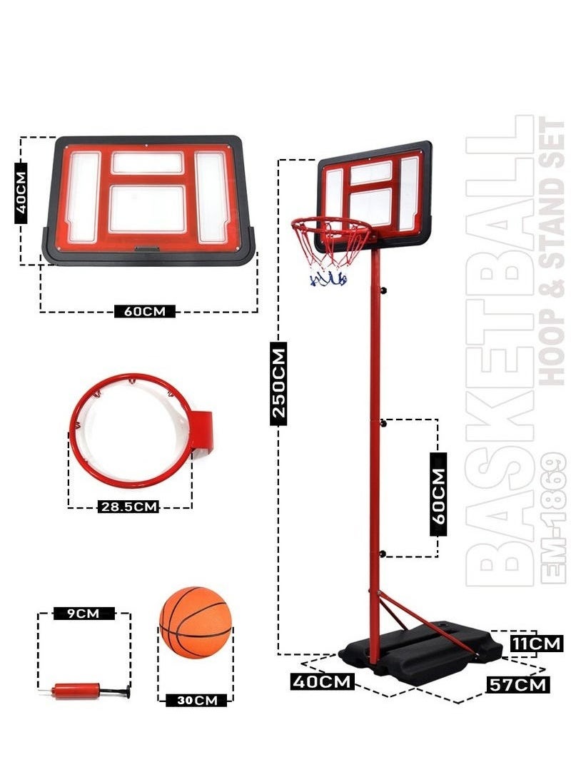 XiuWoo Portable Basketball Hoop Stand Set With Sturdy Base, 145cm-250cm Adjustable Height Basketball Goal System, Outdoor Basketball Hoop Goals for Kids, Youth, and Adults in The Backyard, Driveway with Basktball and Inflator pump  - Image 3
