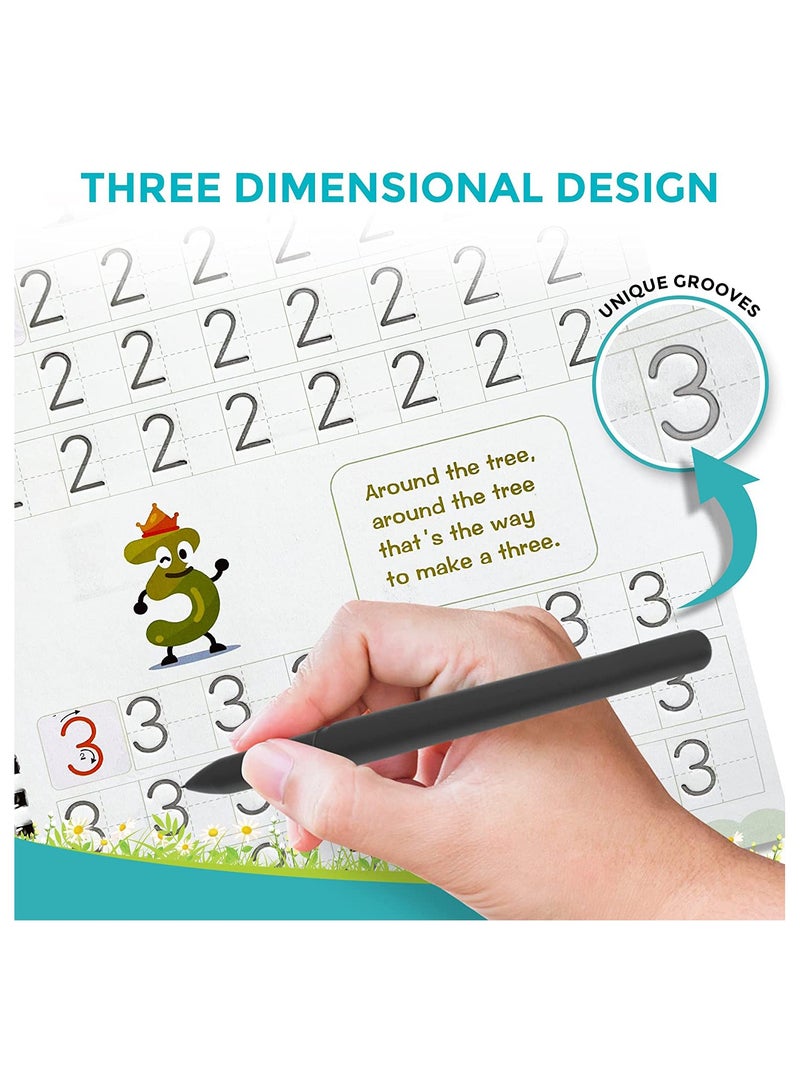4 Magic Copybooks with Pens - Reusable Handwriting Tracing Practice Kit for Preschool Calligraphy and Grooved Template Design - Image 3
