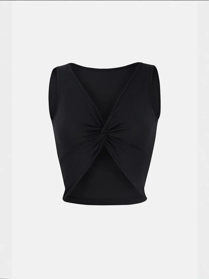 HICCUP Solid Rib Twist Front Crop Top