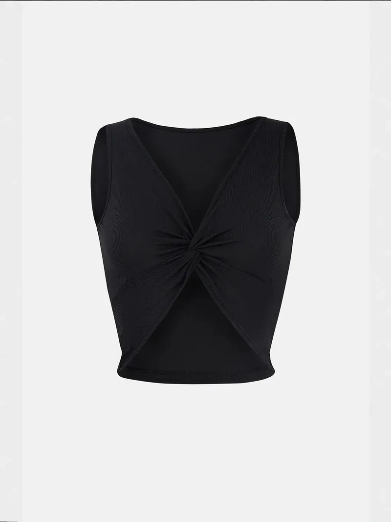 HICCUP Solid Rib Twist Front Crop Top