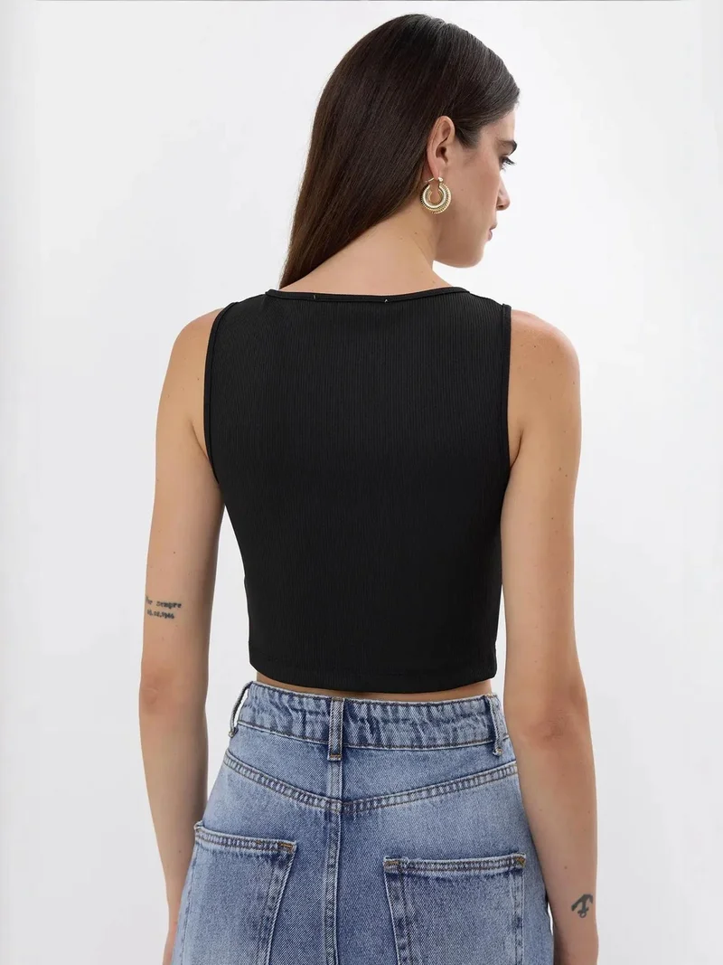 HICCUP Solid Rib Twist Front Crop Top