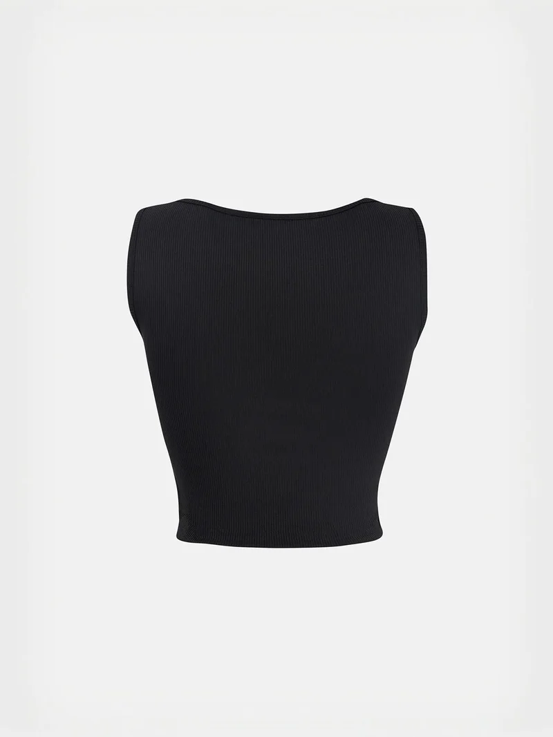 HICCUP Solid Rib Twist Front Crop Top
