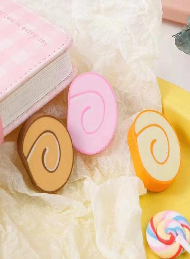 PRAYAN ENTERPRISE Kawaii Cake Roll Erasers – Cute Food Shaped Erasers for Kids, Fun Novelty Stationery Set for School, Party Favors, Collectibles (3 Set-9 PEC) - Image 3