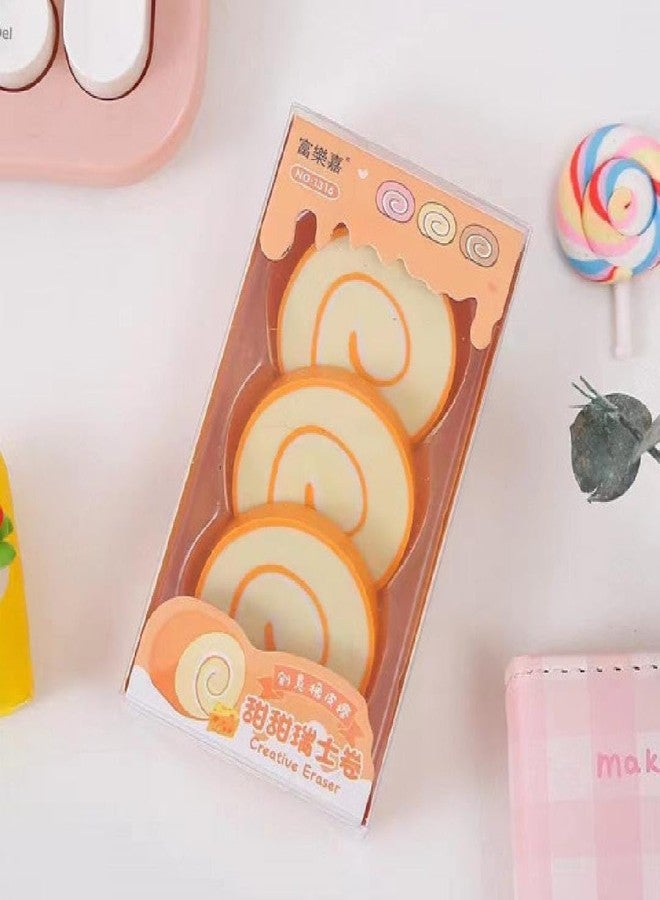 PRAYAN ENTERPRISE Kawaii Cake Roll Erasers – Cute Food Shaped Erasers for Kids, Fun Novelty Stationery Set for School, Party Favors, Collectibles (3 Set-9 PEC) - Image 4