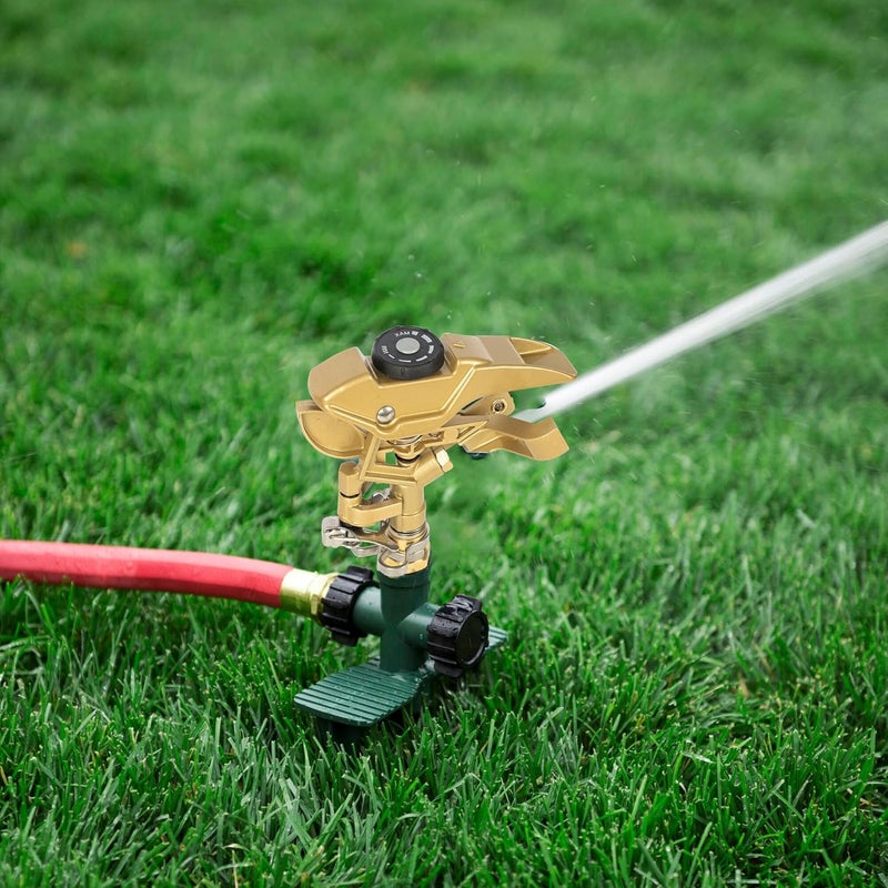 Hourleey رشاش تأثير نحاسي مقاس 1/2 بوصة من هورلي، رأس رشاش عشب ثقيل مع فوهات، رشاش ري نبضي قابل للتعديل 0-360 درجة لتغطية كبيرة للحديقة والعشب والري - Image 3