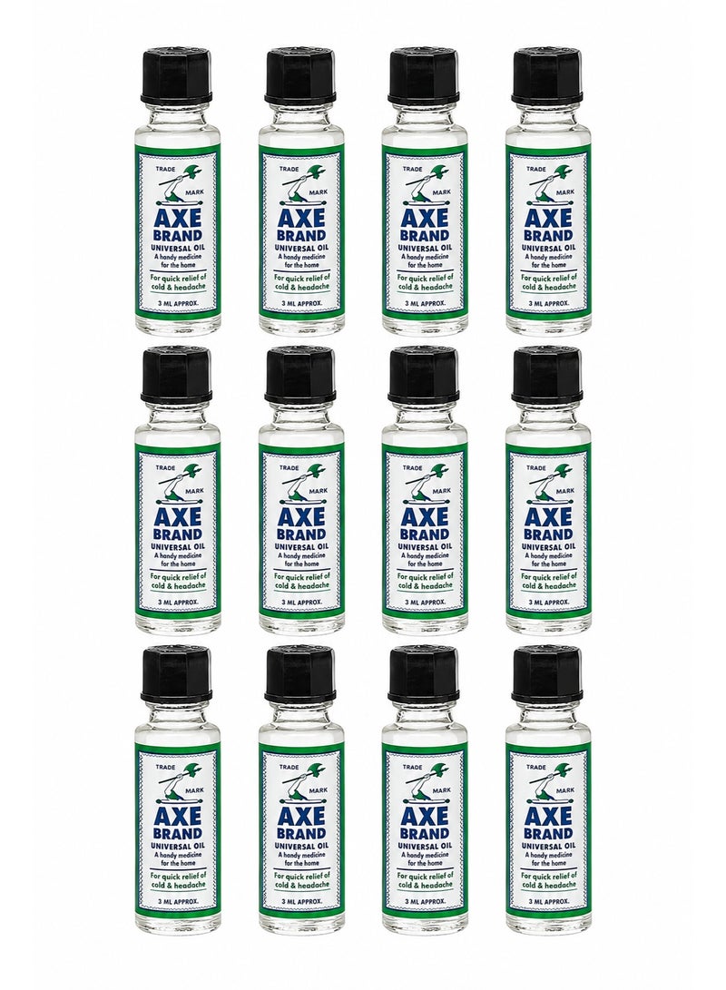 AXE BRAND Universal Oil 3ml Pack of 12 | Original Singapore Medicated Oil | Fast Relief for Headache, Cold, Blocked Nose, Muscle Pain & Insect Bites - Image 1