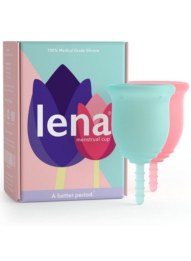 Lena - Menstrual Cups Soft, Reusable Silicone For Light & Heavy Flow, Ideal Alternative To Tampons, Pads, Period Underwear Period Solution Regular And Super Capacity 2Pack Pink And Turquoise - Image 1