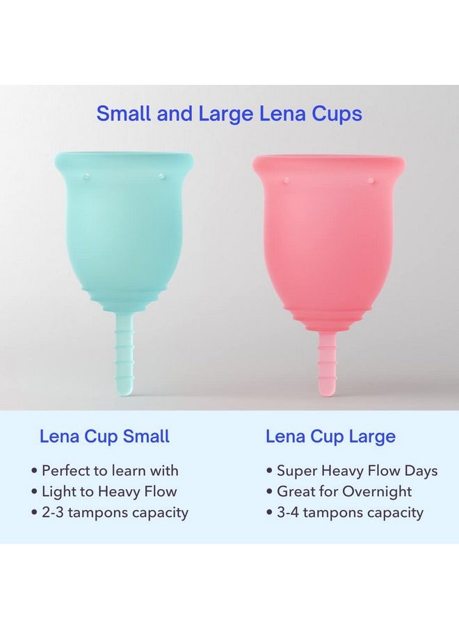Lena - Menstrual Cups Soft, Reusable Silicone For Light & Heavy Flow, Ideal Alternative To Tampons, Pads, Period Underwear Period Solution Regular And Super Capacity 2Pack Pink And Turquoise - Image 1