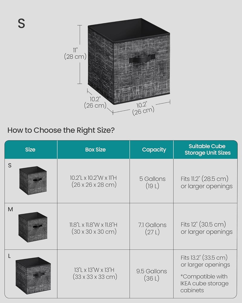 SONGMICS Storage Cubes, 11-Inch Non-Woven Fabric Bins with Double Handles, Set of 10, Closet Organizers for Shelves, Foldable, for Clothes, Ink Black - Image 5