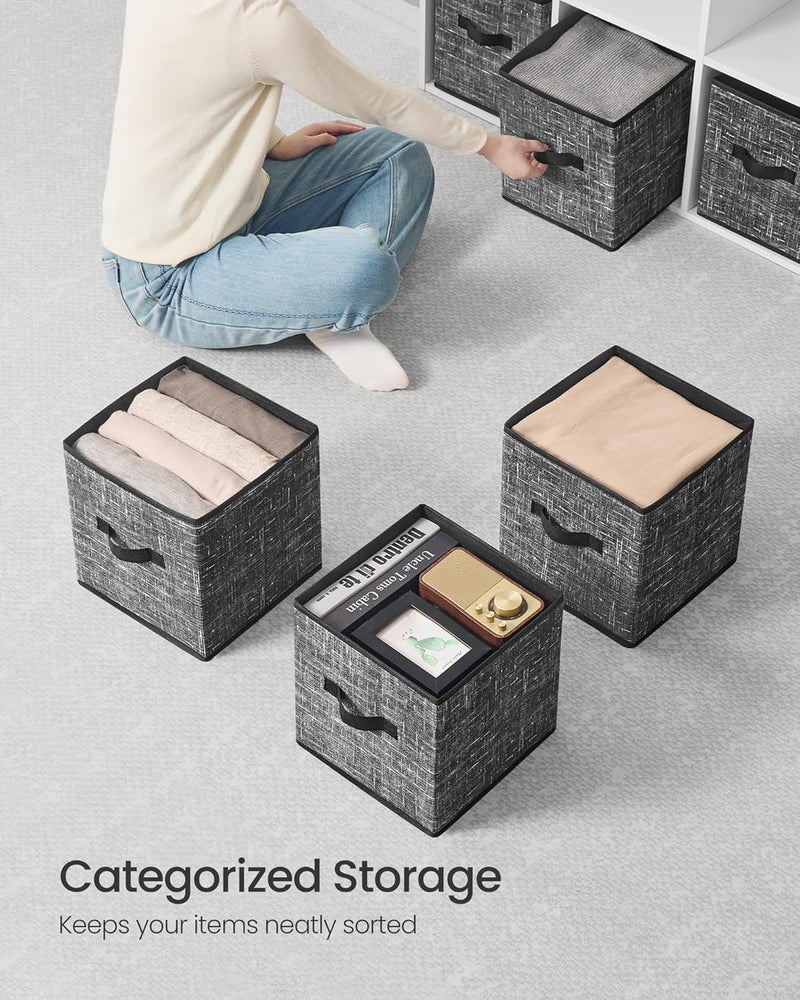 SONGMICS Storage Cubes, 11-Inch Non-Woven Fabric Bins with Double Handles, Set of 10, Closet Organizers for Shelves, Foldable, for Clothes, Ink Black - Image 4