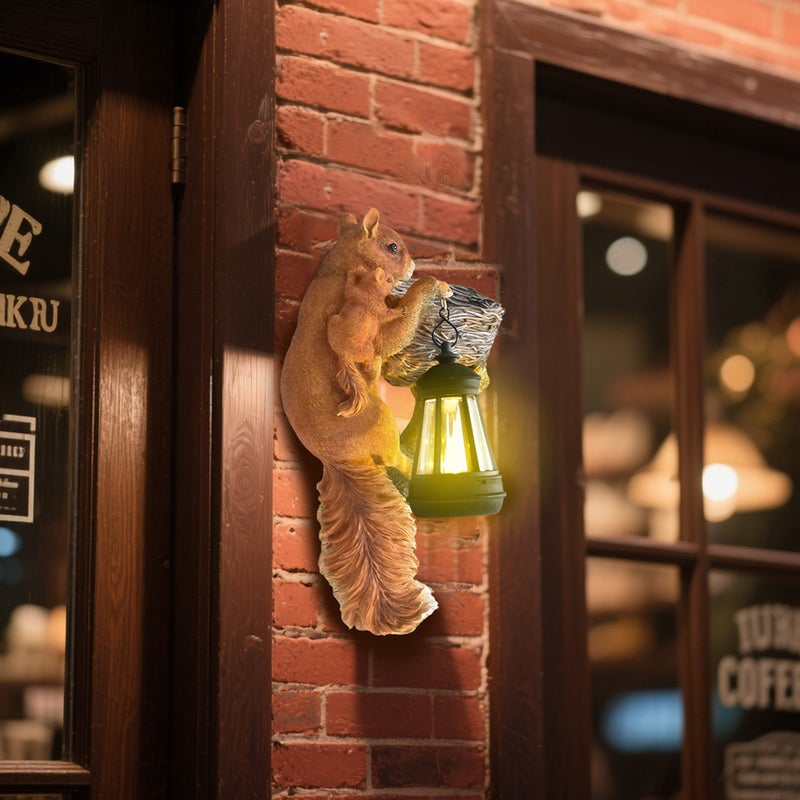 Resin Squirrel Holding Basket Solar Outdoor Light Garden Statue Wall Lamp for Villa Balcony Decor - Image 5