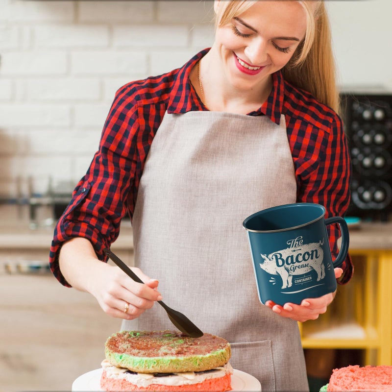 PGYARD Bacon Grease Container With Strainer, 46OZ Large Enamel Grease Container, With Silicone Spatula, Farmhouse Bacon Grease Keeper, Cooking Oil Container For Kitchen Fat Storage, Dishwasher Safe-Blue - Image 5