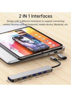 SQURE 7-in-1 USB-C Multiport Adapter – Includes high-speed USB ports + 2 USB-C ports for charging and data transfer – Transfer speed up to 5Gbps – Sleek and durable aluminum design – Supports charging up to 4 devices simultaneously – Compatible with MacBook, Dell, HP, Lenovo, Samsung, Huawei, iPad Pro, and smartphones – Perfect for office and travel – Supports flash drives, keyboard, and mouse – Lightweight and easy to carry  - Image 3