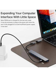 SQURE 7-in-1 USB-C Multiport Adapter – Includes high-speed USB ports + 2 USB-C ports for charging and data transfer – Transfer speed up to 5Gbps – Sleek and durable aluminum design – Supports charging up to 4 devices simultaneously – Compatible with MacBook, Dell, HP, Lenovo, Samsung, Huawei, iPad Pro, and smartphones – Perfect for office and travel – Supports flash drives, keyboard, and mouse – Lightweight and easy to carry  - Image 5