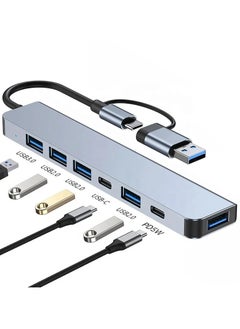 SQURE 7-in-1 USB-C Multiport Adapter – Includes high-speed USB ports + 2 USB-C ports for charging and data transfer – Transfer speed up to 5Gbps – Sleek and durable aluminum design – Supports charging up to 4 devices simultaneously – Compatible with MacBook, Dell, HP, Lenovo, Samsung, Huawei, iPad Pro, and smartphones – Perfect for office and travel – Supports flash drives, keyboard, and mouse – Lightweight and easy to carry  - Image 1