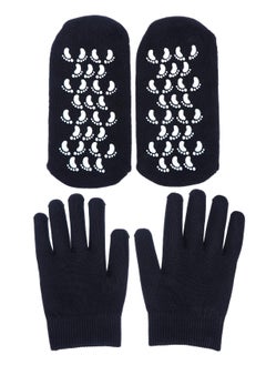 KASTWAVE Moisturizing Socks and Gloves Set Soft Cotton with Thermoplastic Gel Repair and Heal Eczema Cracked Dry Skin Gel Lining Infused with Essential Oils and Vitamins Large Size  Black  - Image 1