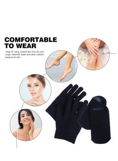 KASTWAVE Moisturizing Socks and Gloves Set Soft Cotton with Thermoplastic Gel Repair and Heal Eczema Cracked Dry Skin Gel Lining Infused with Essential Oils and Vitamins Large Size  Black  - Image 5
