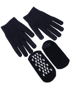 KASTWAVE Moisturizing Socks and Gloves Set Soft Cotton with Thermoplastic Gel Repair and Heal Eczema Cracked Dry Skin Gel Lining Infused with Essential Oils and Vitamins Large Size  Black  - Image 2