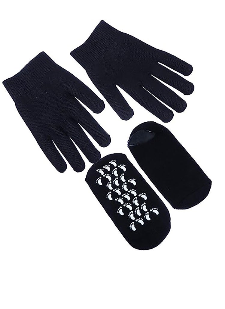 KASTWAVE - Moisturizing Socks and Gloves Set Soft Cotton with Thermoplastic Gel Repair and Heal Eczema Cracked Dry Skin Gel Lining Infused with Essential Oils and Vitamins Large Size  Black - Image 1