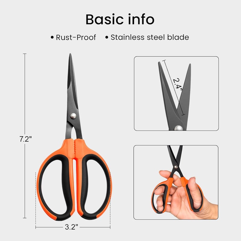 GROWNEER 3 Packs Trimming Scissors Teflon Coated Non Stick Blades Pruning Shears Gardening Hand Pruning Snips with Straight Stainless Steel Precision Blade - Image 2