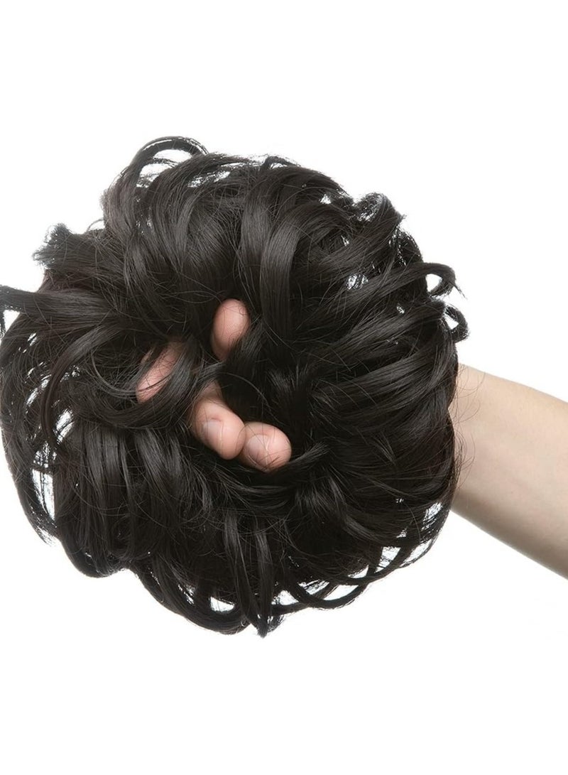 Estelle 1 PCS Messy Hair Bun Extensions Black Brown Wavy Curly Synthetic Ponytail Hairpiece Thick Updo Large Fake Hair Bun Scrunchies for Women Girls Kids (Black Brown) - Image 2
