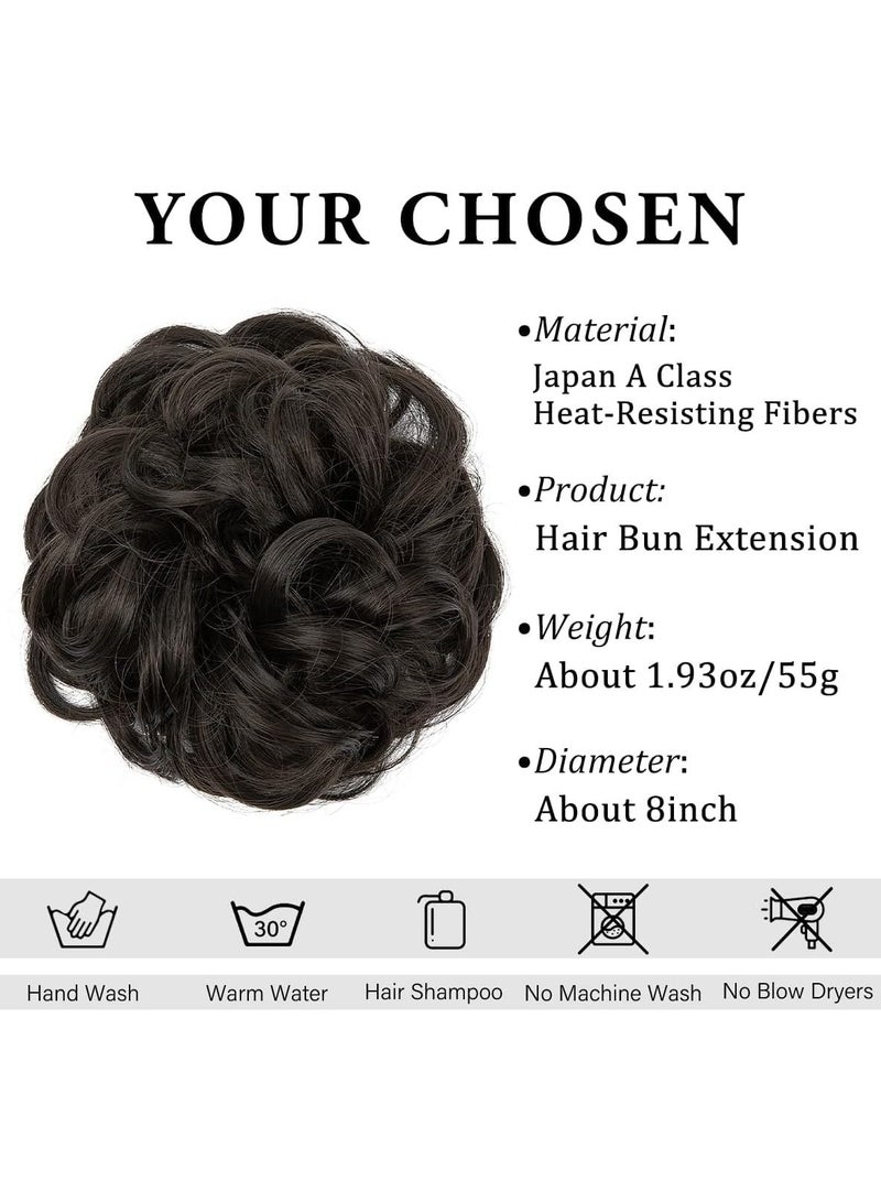 Estelle 1 PCS Messy Hair Bun Extensions Black Brown Wavy Curly Synthetic Ponytail Hairpiece Thick Updo Large Fake Hair Bun Scrunchies for Women Girls Kids (Black Brown) - Image 3