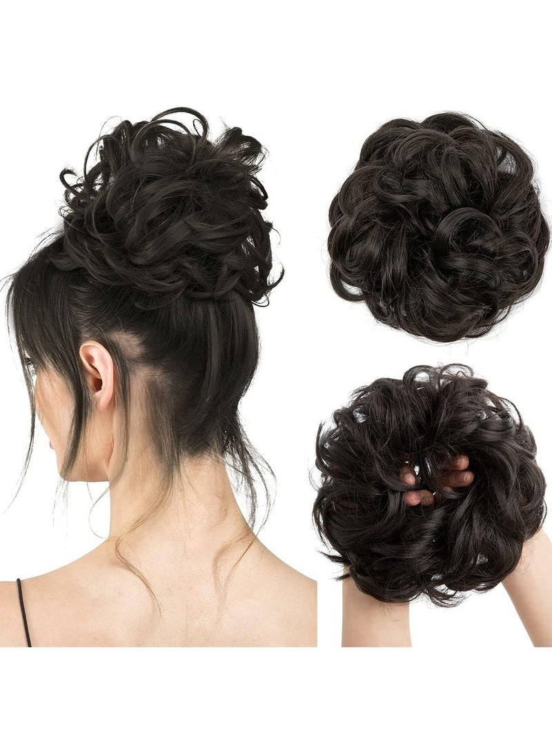 Estelle 1 PCS Messy Hair Bun Extensions Black Brown Wavy Curly Synthetic Ponytail Hairpiece Thick Updo Large Fake Hair Bun Scrunchies for Women Girls Kids (Black Brown) - Image 1