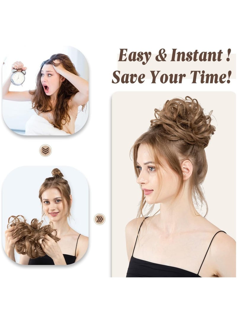 Estelle 1 PCS Messy Hair Bun Extensions Black Brown Wavy Curly Synthetic Ponytail Hairpiece Thick Updo Large Fake Hair Bun Scrunchies for Women Girls Kids (Black Brown) - Image 5