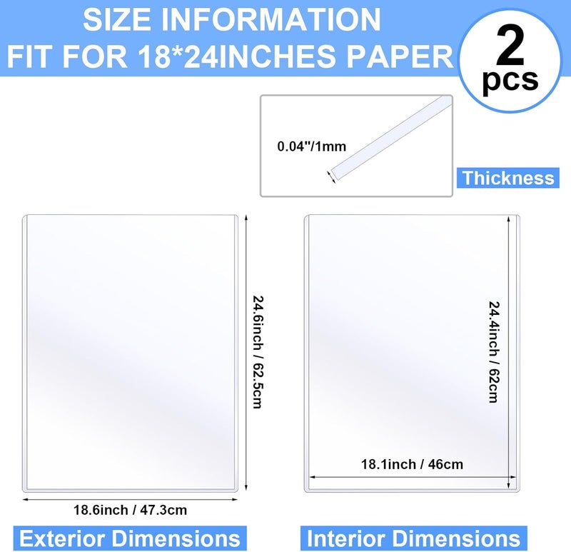 Sherr 2 Pcs 18 x 24 Inches Rigid Print Protectors Clear Hard Plastic Sheet Protectors Poster Sleeves for Protect Store and Display Photographs, Prints and Documents - Image 2