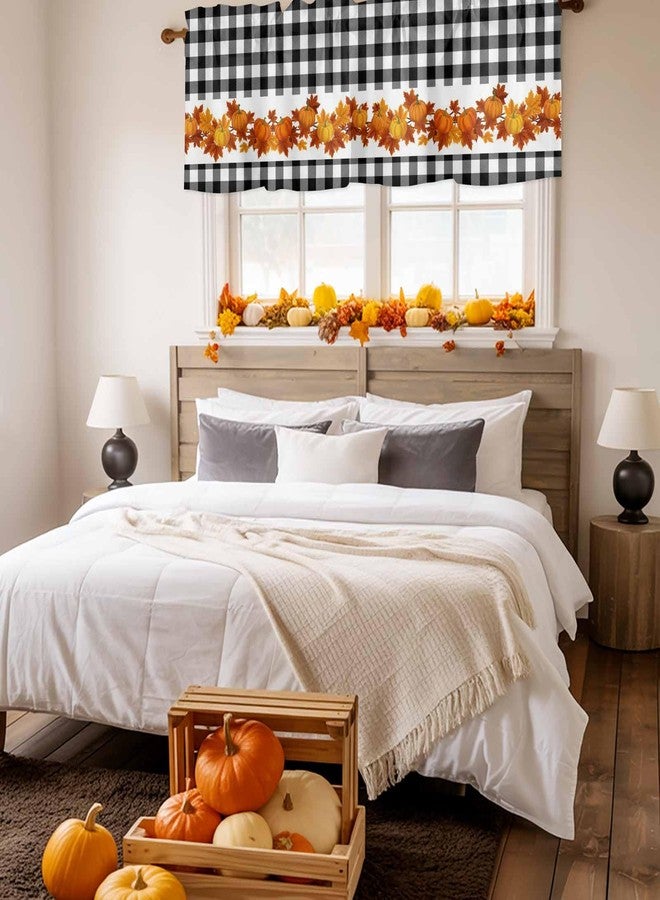 Litter Star Fall Window Valance Rod Pocket Panel for Kitchen Bedroom Windows Farm Black and White Buffalo Check Valances Short Curtain Bathroom Window Treatment Drapes Thanksgiving Pumpkin Orange Maple Branch - Image 4